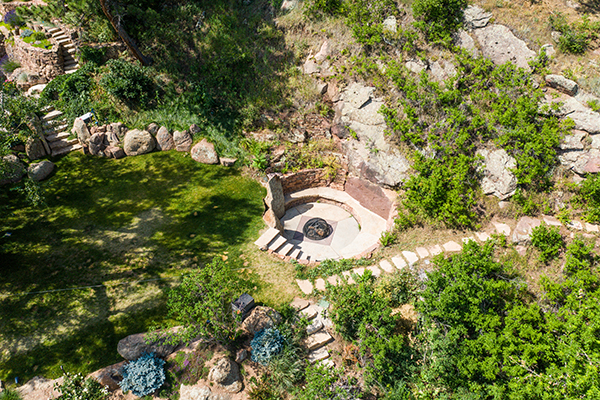 Aerial view of the patio that contains the Cosmic Egg